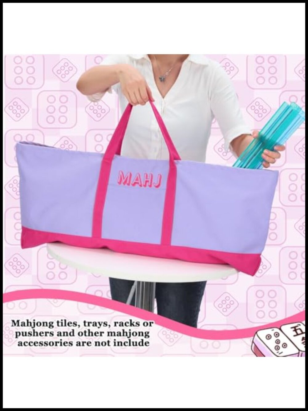 Canvas Mahjong Bag Tote for Tiles & Racks, Empty 31.5x12x4 - Picture 3 of 5
